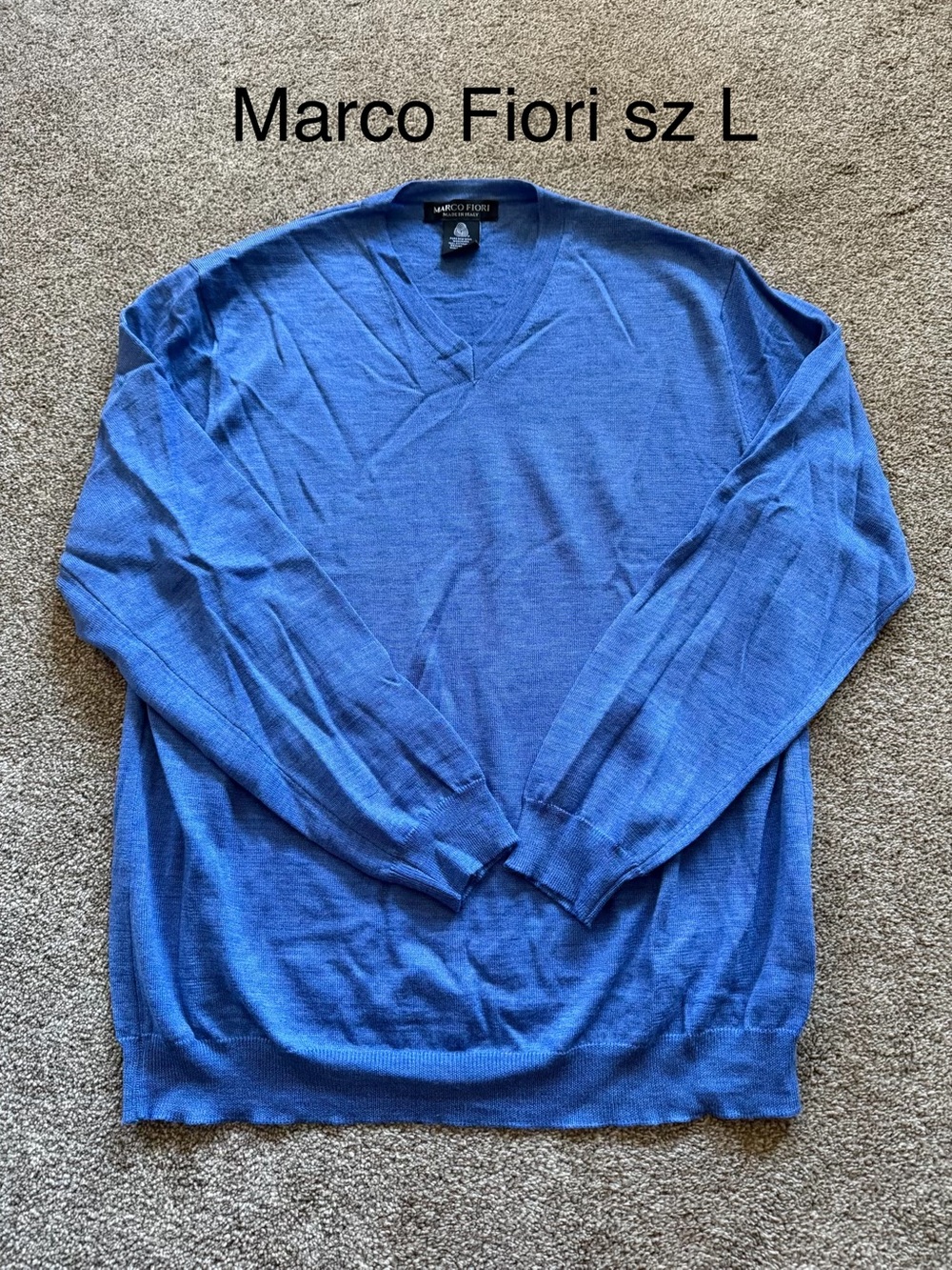 Men’s Blue V-Neck Sweater by Marco fiori Jusf needs to be ironed